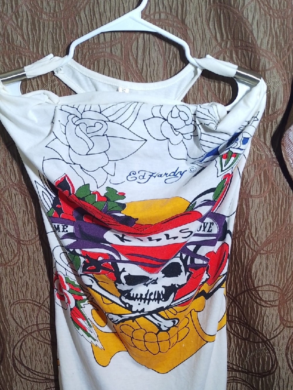 Ed Hardy White Tank Top with Multi Colour Graphics
